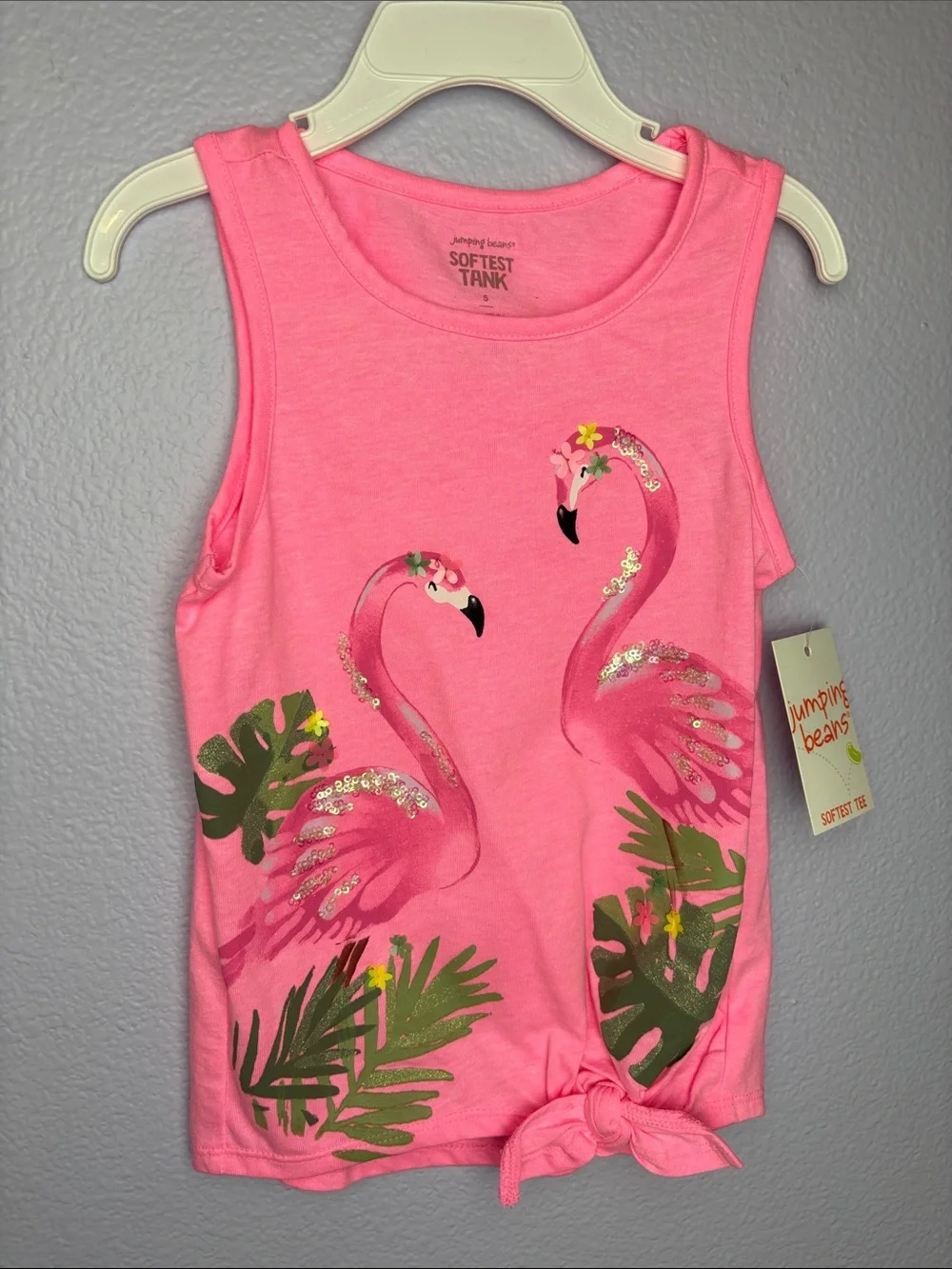 jumping beans Pink Flamingo Twist knot Front Tank Top
